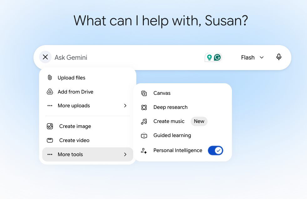 Gemini search bar that leads to Canvas
